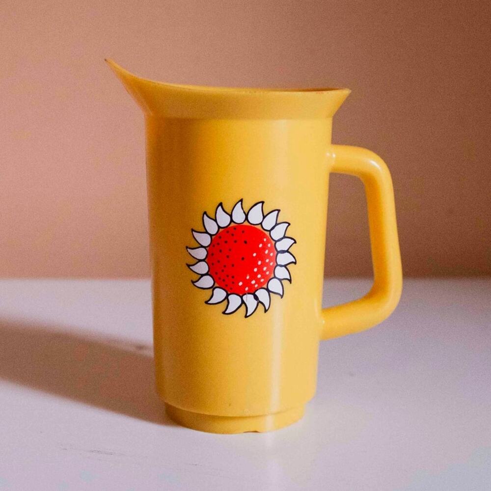 Little Yellow Floral Plastic Pitcher | Vintage
